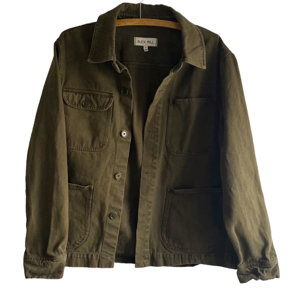 Alex Mill Mens Garment Dyed Work Jacket in Recycled Denim Military Olive Medium